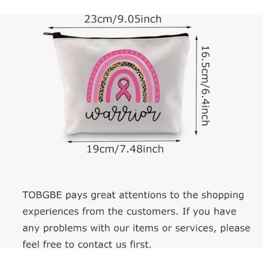 Power of Pink Ribbon Small Cotton Canvas Cosmetic Zipper Eco Pouch Bag New